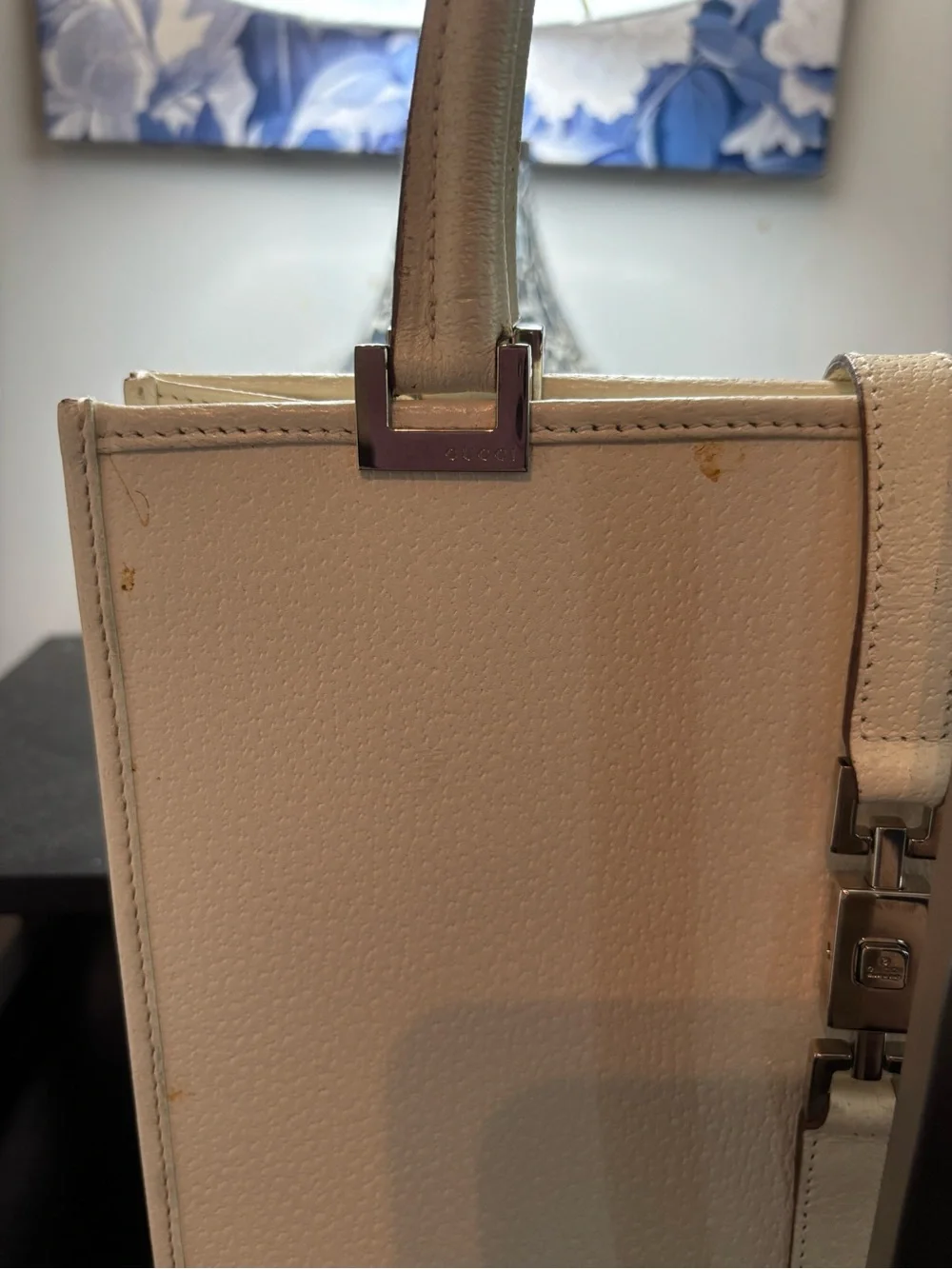 ARCHIVAL Rare Vintage Gucci Tom Ford Off-White Pebbled Leather Jackie Tote Bag